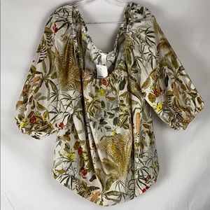 H&M Oversized Off Shoulder XXL Tropical Paradise Floral Bohemian Blouse Summer